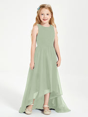 Asymmetrical Junior Bridesmaid Dresses with Scoop Neckline Dusty Sage