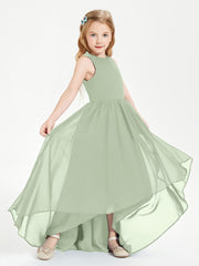 Asymmetrical Junior Bridesmaid Dresses with Scoop Neckline Dusty Sage