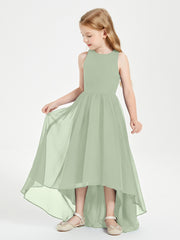 Asymmetrical Junior Bridesmaid Dresses with Scoop Neckline Dusty Sage