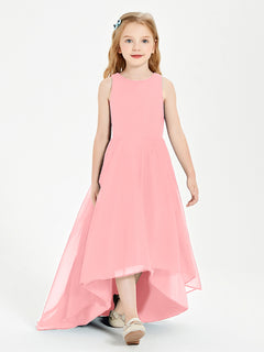 Asymmetrical Junior Bridesmaid Dresses with Scoop Neckline Flamingo