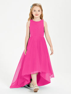 Asymmetrical Junior Bridesmaid Dresses with Scoop Neckline Fuchsia