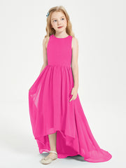 Asymmetrical Junior Bridesmaid Dresses with Scoop Neckline Fuchsia
