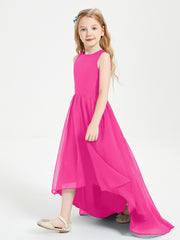 Asymmetrical Junior Bridesmaid Dresses with Scoop Neckline Fuchsia