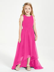 Asymmetrical Junior Bridesmaid Dresses with Scoop Neckline Fuchsia