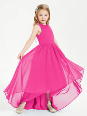 Asymmetrical Junior Bridesmaid Dresses with Scoop Neckline Fuchsia