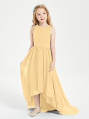 Asymmetrical Junior Bridesmaid Dresses with Scoop Neckline Gold