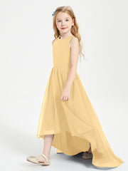 Asymmetrical Junior Bridesmaid Dresses with Scoop Neckline Gold