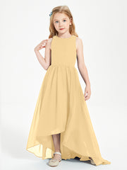 Asymmetrical Junior Bridesmaid Dresses with Scoop Neckline Gold