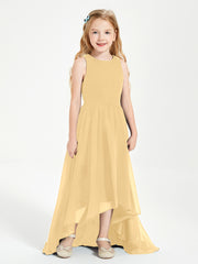 Asymmetrical Junior Bridesmaid Dresses with Scoop Neckline Gold