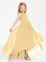 Asymmetrical Junior Bridesmaid Dresses with Scoop Neckline Gold