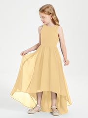 Asymmetrical Junior Bridesmaid Dresses with Scoop Neckline Gold