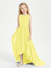Asymmetrical Junior Bridesmaid Dresses with Scoop Neckline Lemon