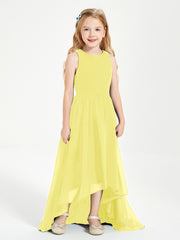 Asymmetrical Junior Bridesmaid Dresses with Scoop Neckline Lemon