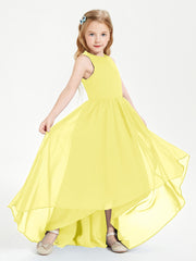 Asymmetrical Junior Bridesmaid Dresses with Scoop Neckline Lemon