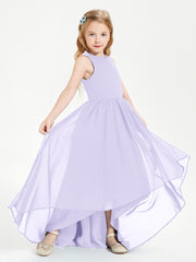 Asymmetrical Junior Bridesmaid Dresses with Scoop Neckline Lilac