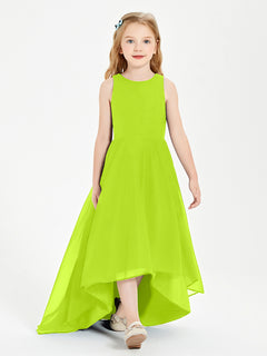 Asymmetrical Junior Bridesmaid Dresses with Scoop Neckline Lime Green