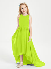 Asymmetrical Junior Bridesmaid Dresses with Scoop Neckline Lime Green
