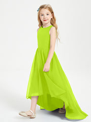 Asymmetrical Junior Bridesmaid Dresses with Scoop Neckline Lime Green