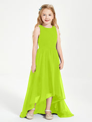 Asymmetrical Junior Bridesmaid Dresses with Scoop Neckline Lime Green