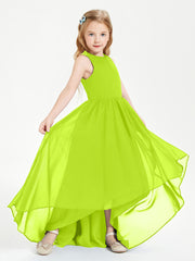 Asymmetrical Junior Bridesmaid Dresses with Scoop Neckline Lime Green