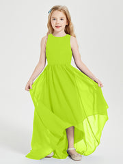 Asymmetrical Junior Bridesmaid Dresses with Scoop Neckline Lime Green