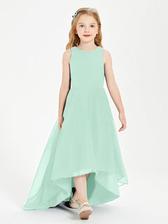 Asymmetrical Junior Bridesmaid Dresses with Scoop Neckline Mint Green