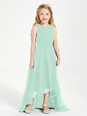 Asymmetrical Junior Bridesmaid Dresses with Scoop Neckline Mint Green