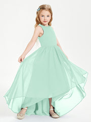 Asymmetrical Junior Bridesmaid Dresses with Scoop Neckline Mint Green