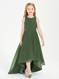 Asymmetrical Junior Bridesmaid Dresses with Scoop Neckline Olive Green