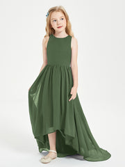 Asymmetrical Junior Bridesmaid Dresses with Scoop Neckline Olive Green