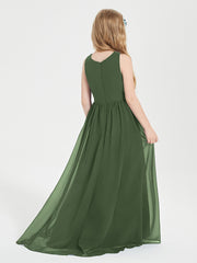 Asymmetrical Junior Bridesmaid Dresses with Scoop Neckline Olive Green