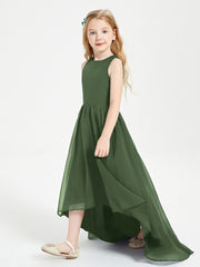Asymmetrical Junior Bridesmaid Dresses with Scoop Neckline Olive Green
