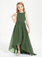Asymmetrical Junior Bridesmaid Dresses with Scoop Neckline Olive Green
