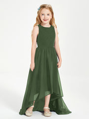 Asymmetrical Junior Bridesmaid Dresses with Scoop Neckline Olive Green