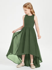 Asymmetrical Junior Bridesmaid Dresses with Scoop Neckline Olive Green