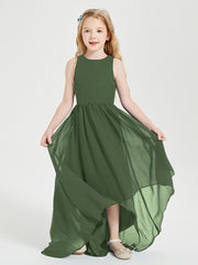 Asymmetrical Junior Bridesmaid Dresses with Scoop Neckline Olive Green
