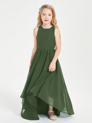 Asymmetrical Junior Bridesmaid Dresses with Scoop Neckline Olive Green