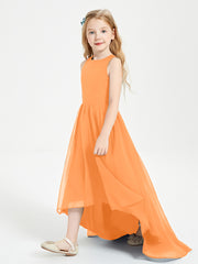 Asymmetrical Junior Bridesmaid Dresses with Scoop Neckline Orange