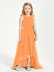 Asymmetrical Junior Bridesmaid Dresses with Scoop Neckline Orange