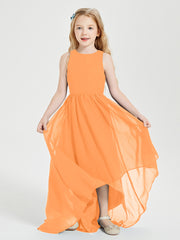 Asymmetrical Junior Bridesmaid Dresses with Scoop Neckline Orange