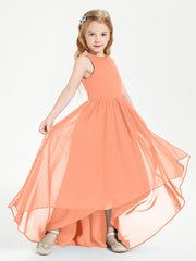 Asymmetrical Junior Bridesmaid Dresses with Scoop Neckline Papaya