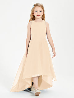 Asymmetrical Junior Bridesmaid Dresses with Scoop Neckline Peach