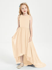Asymmetrical Junior Bridesmaid Dresses with Scoop Neckline Peach