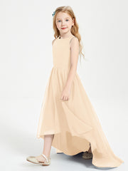 Asymmetrical Junior Bridesmaid Dresses with Scoop Neckline Peach