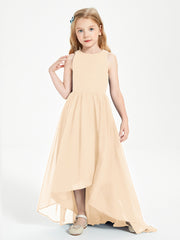 Asymmetrical Junior Bridesmaid Dresses with Scoop Neckline Peach