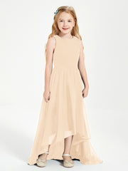Asymmetrical Junior Bridesmaid Dresses with Scoop Neckline Peach