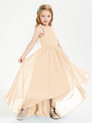 Asymmetrical Junior Bridesmaid Dresses with Scoop Neckline Peach