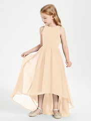 Asymmetrical Junior Bridesmaid Dresses with Scoop Neckline Peach
