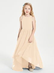 Asymmetrical Junior Bridesmaid Dresses with Scoop Neckline Peach