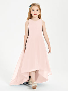 Asymmetrical Junior Bridesmaid Dresses with Scoop Neckline Pearl Pink